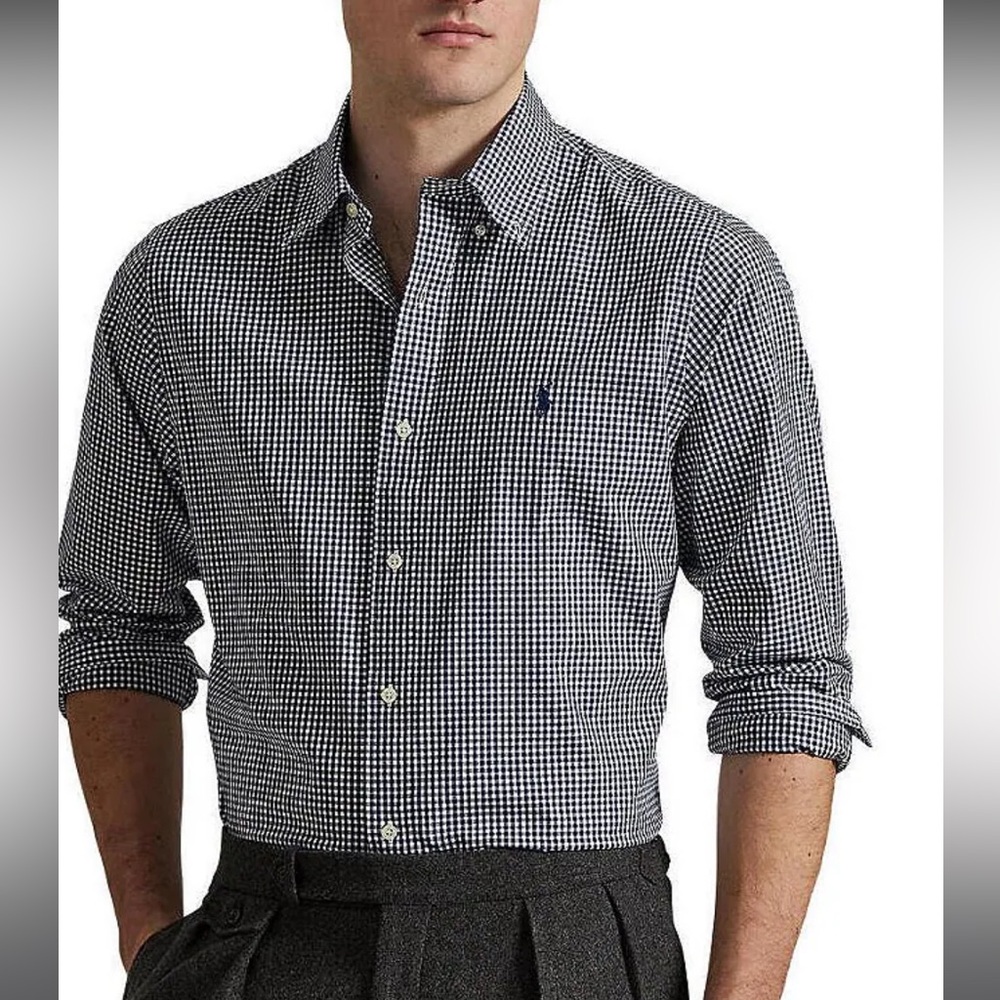 Mens Polo Ralph Lauren Classic Fit Gingham Black& White Long Sleeve Shirt-Size M